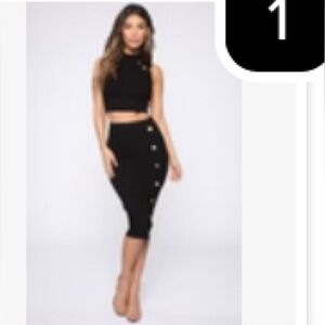 Fashion Nova Button Pusher Black Ribbed skirt (Top is sleeveless)